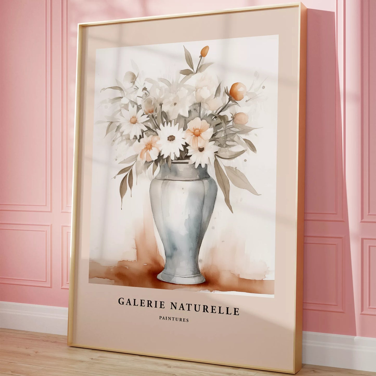 花瓶に活けられた水彩画風の花束アート