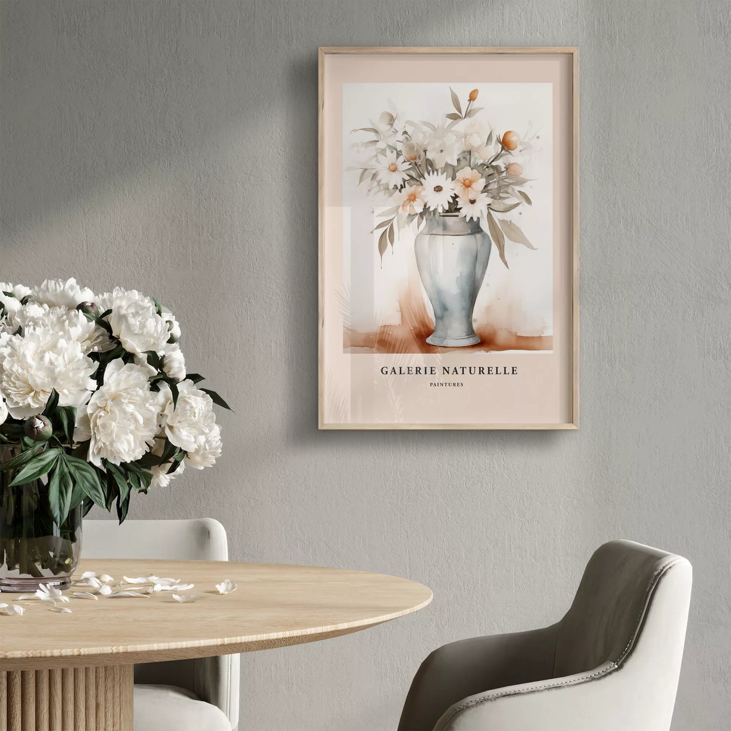 花瓶に活けられた水彩画風の花束アート