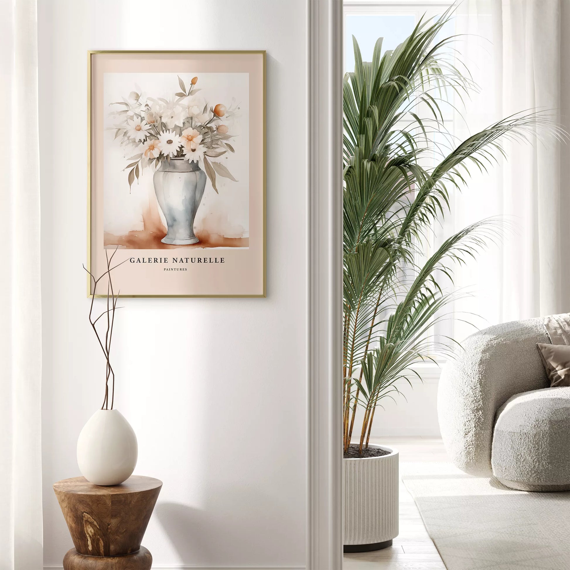 花瓶に活けられた水彩画風の花束アート