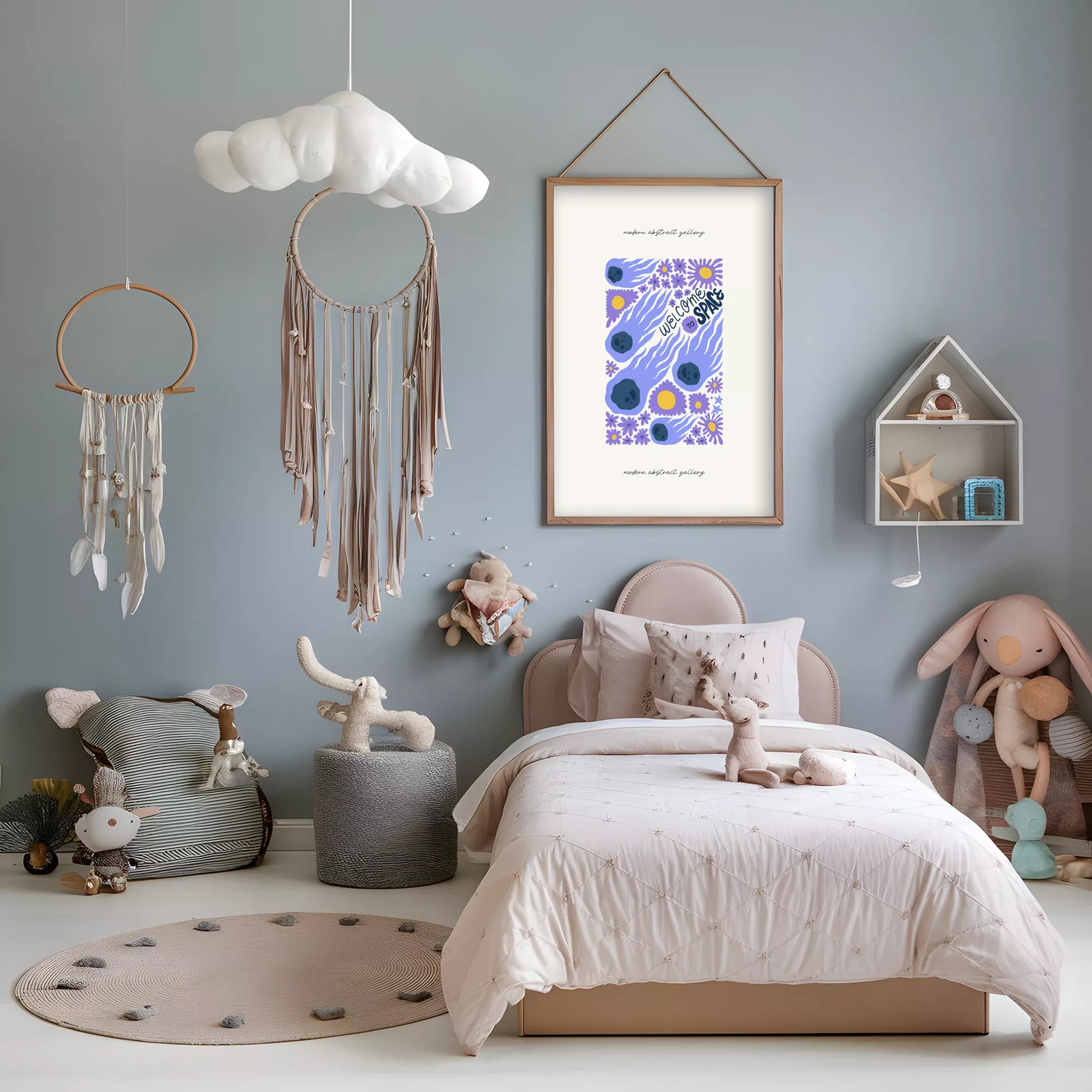 子供宇宙ウェルカムモチベーションポスター花デザイン紫