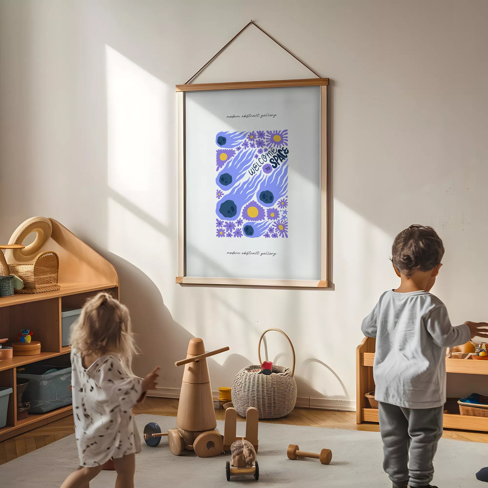 子供宇宙ウェルカムモチベーションポスター花デザイン紫