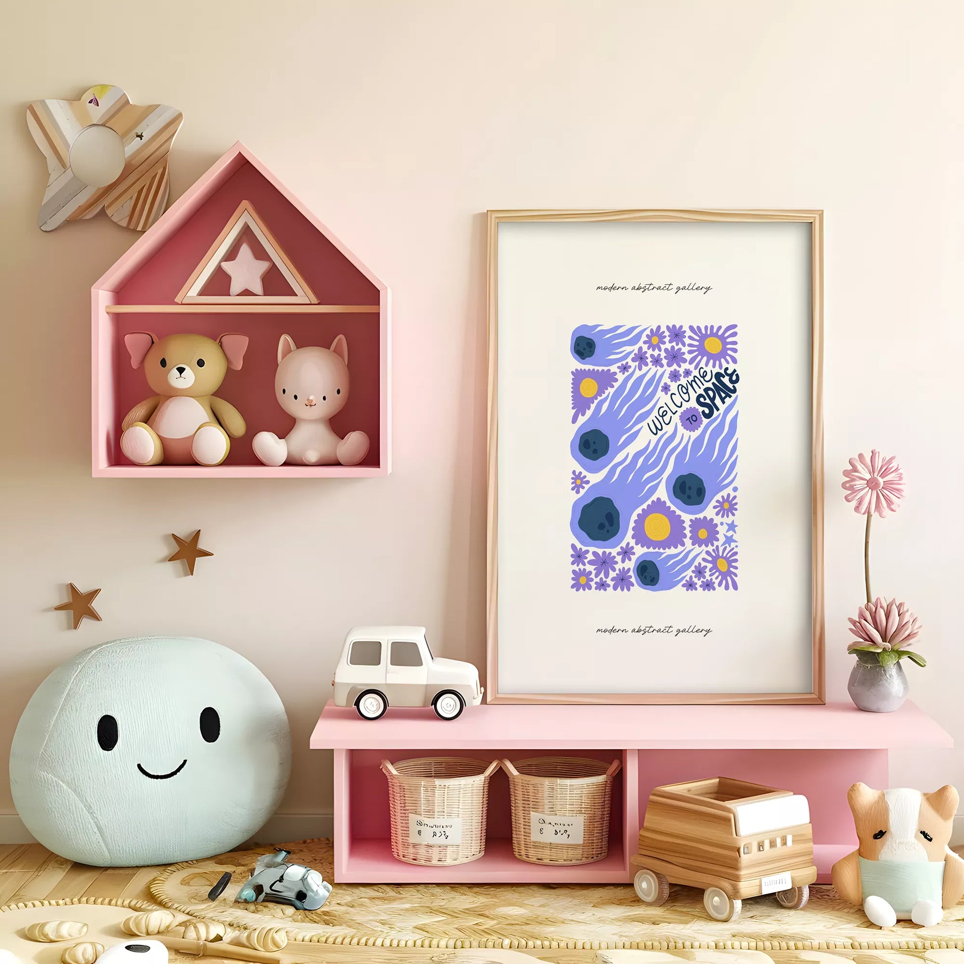 子供宇宙ウェルカムモチベーションポスター花デザイン紫