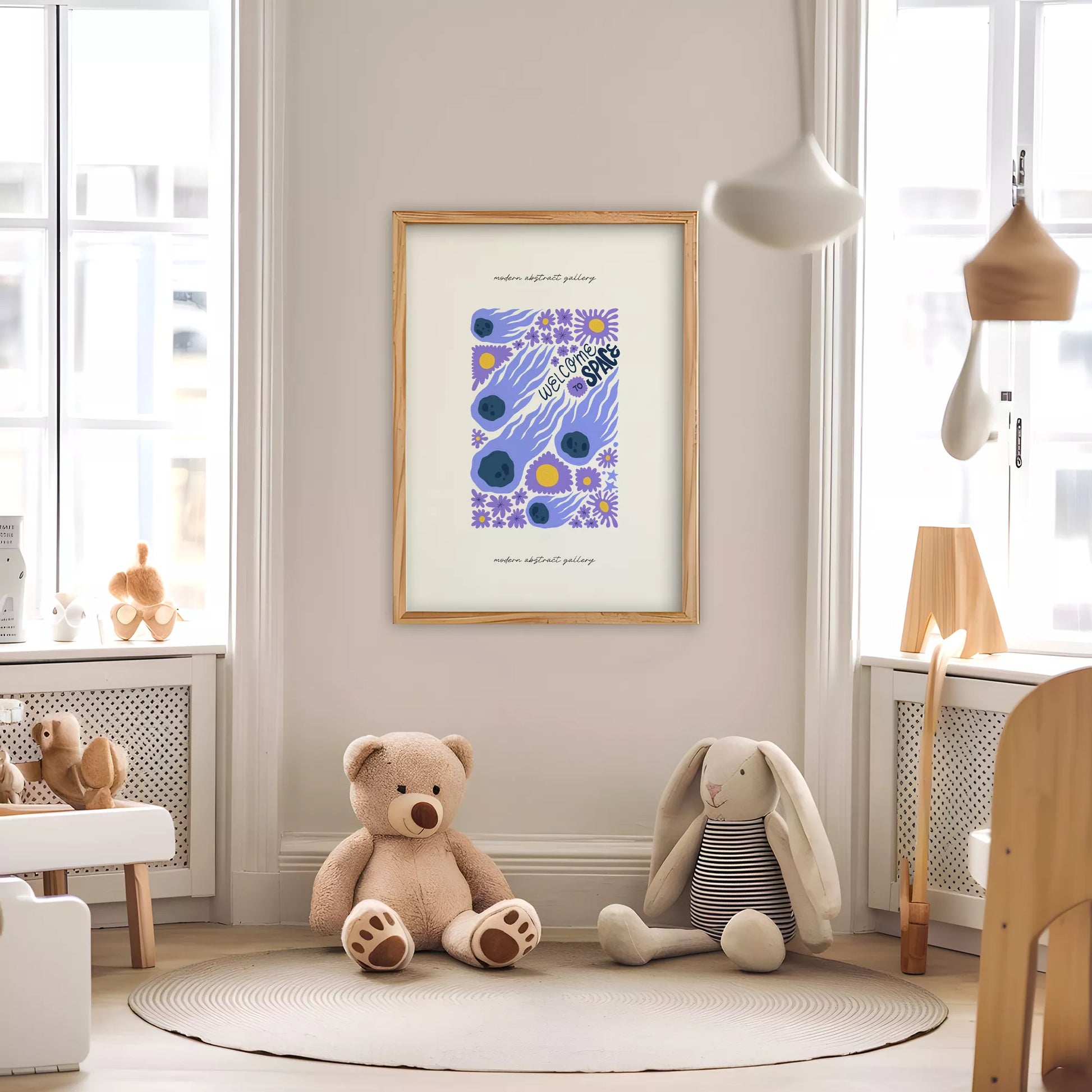 子供宇宙ウェルカムモチベーションポスター花デザイン紫