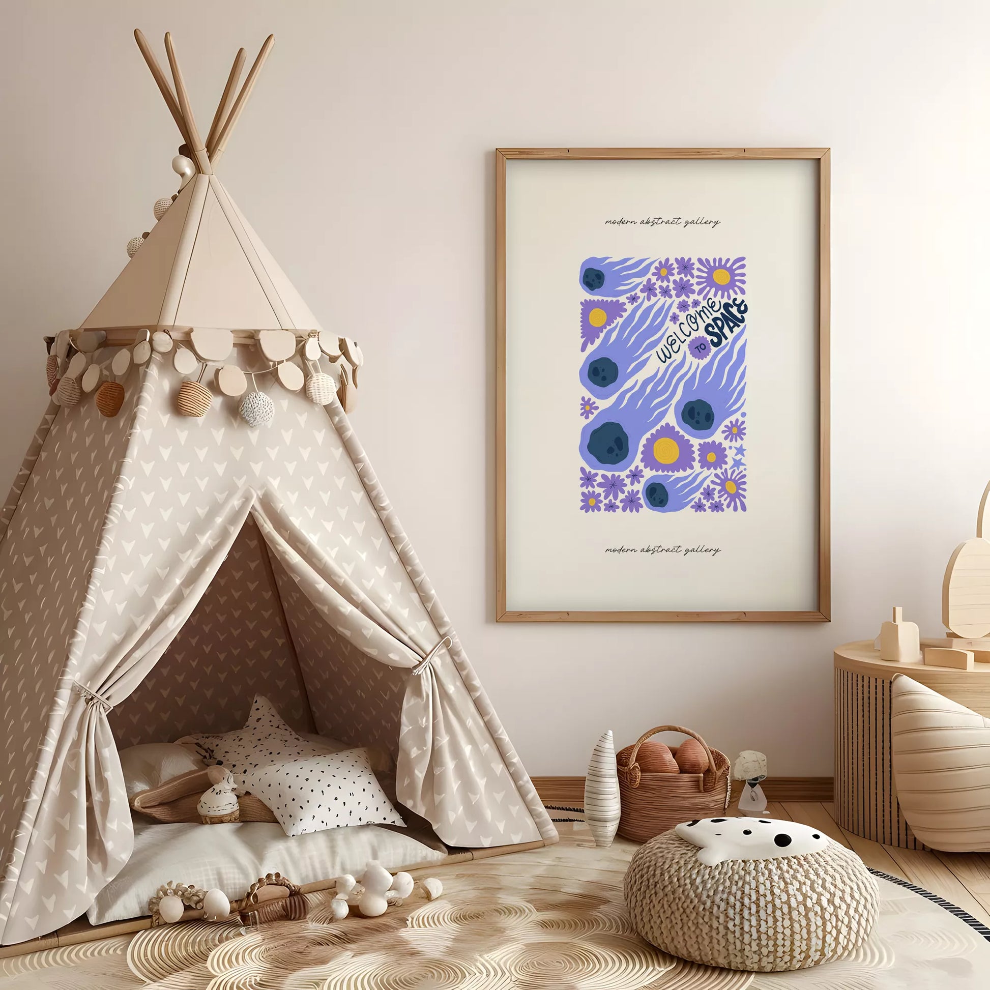 子供宇宙ウェルカムモチベーションポスター花デザイン紫