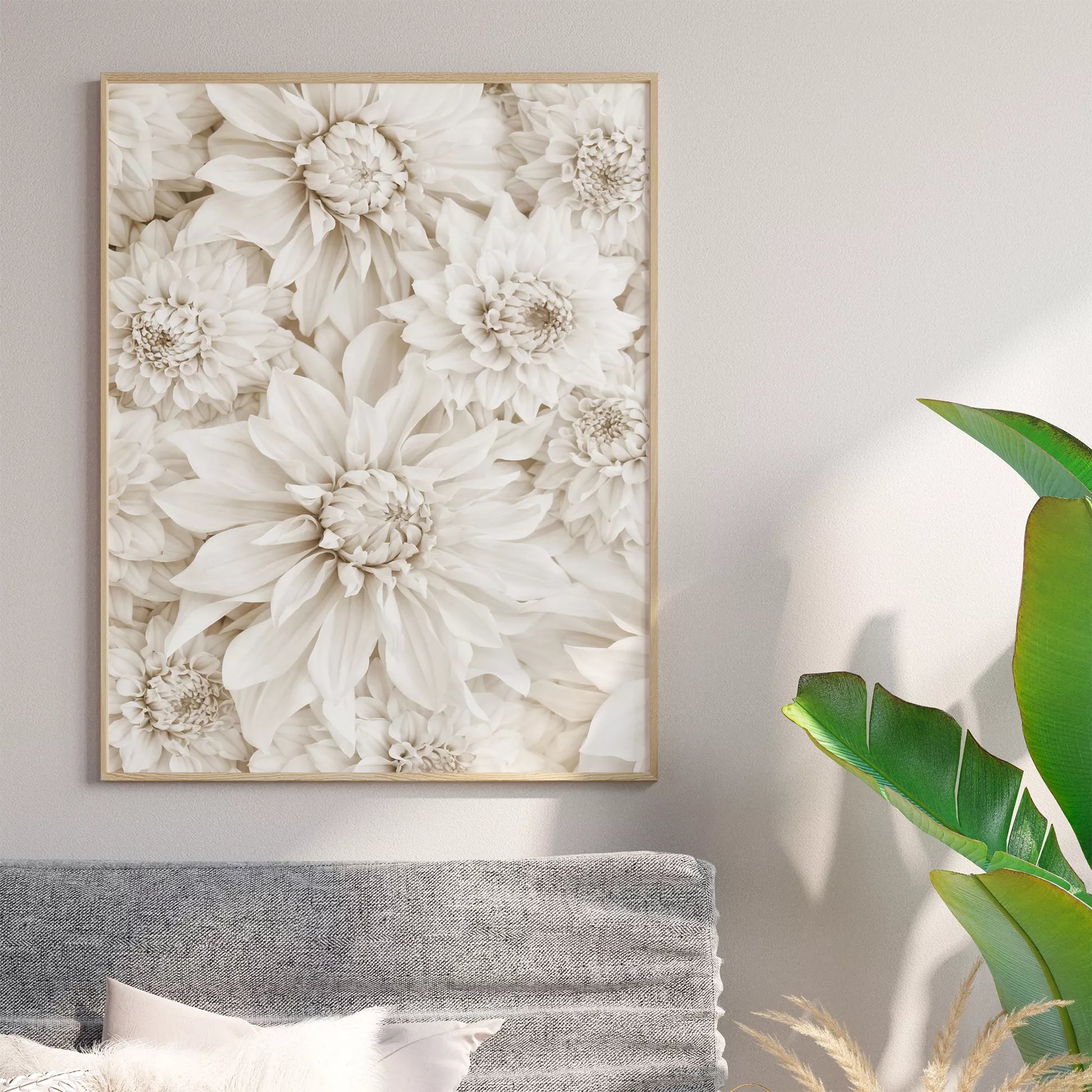 純白のダリアの花々が織りなす優雅なボタニカルアート