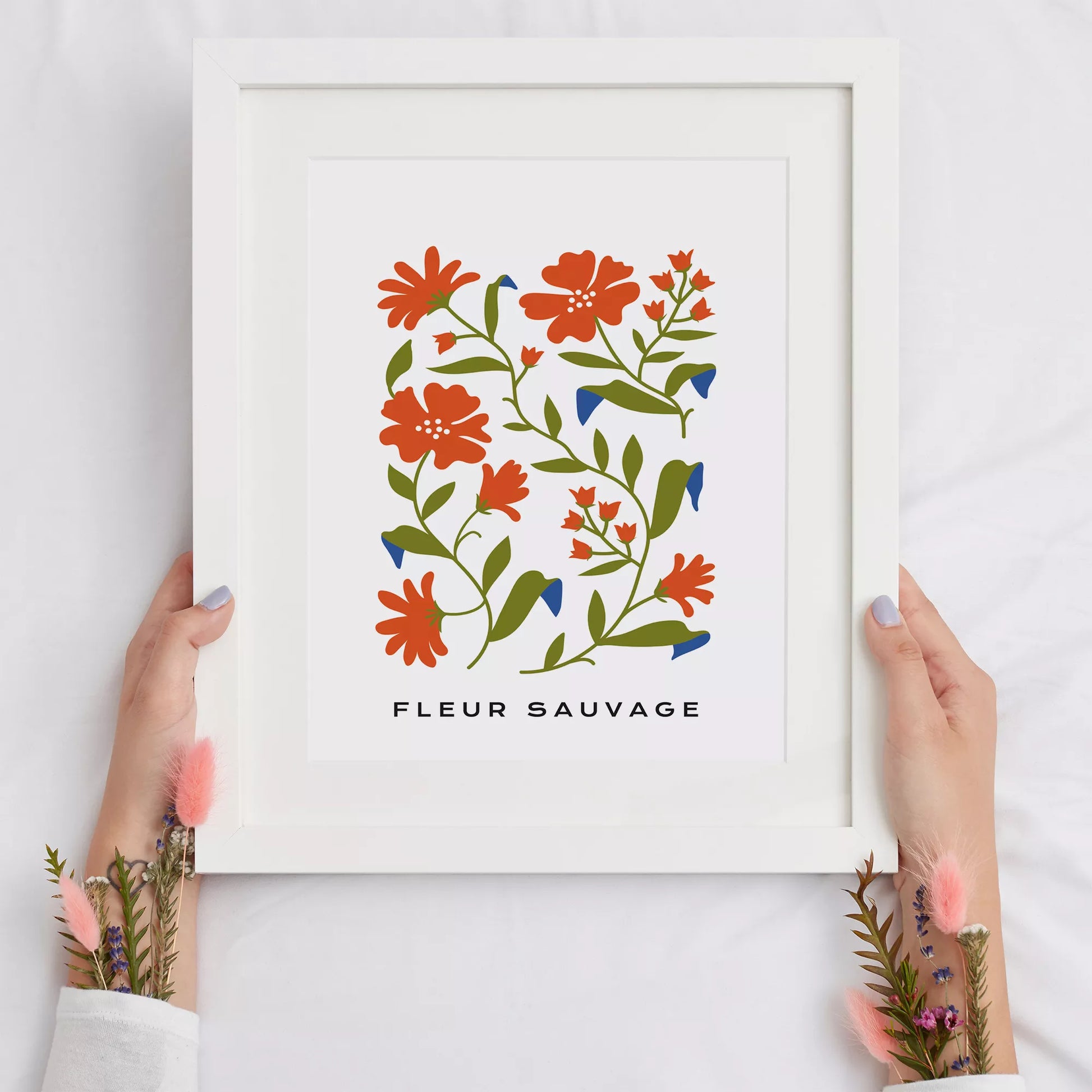 北欧デザインのオレンジ花ボタニカル アートポスター シンプルモダン