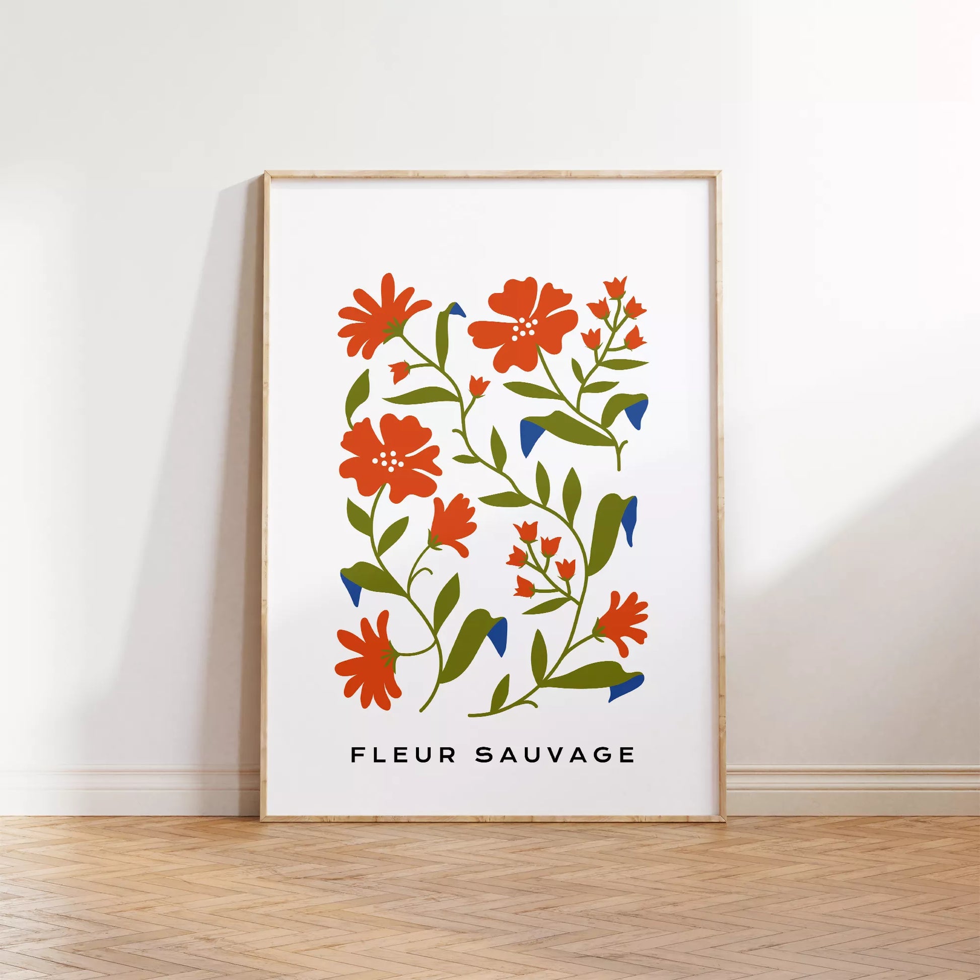 北欧デザインのオレンジ花ボタニカル アートポスター シンプルモダン