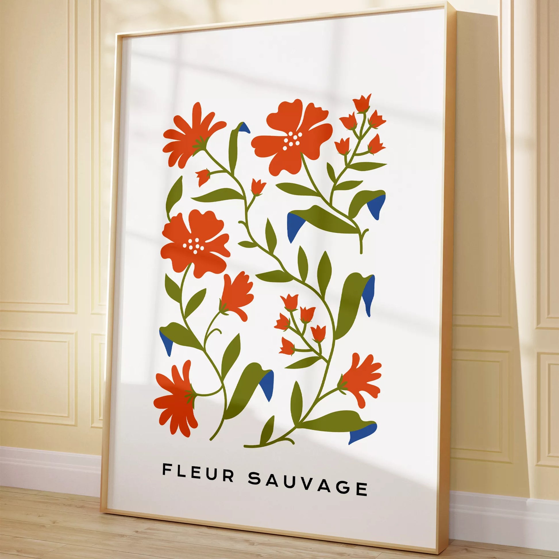 北欧デザインのオレンジ花ボタニカル アートポスター シンプルモダン