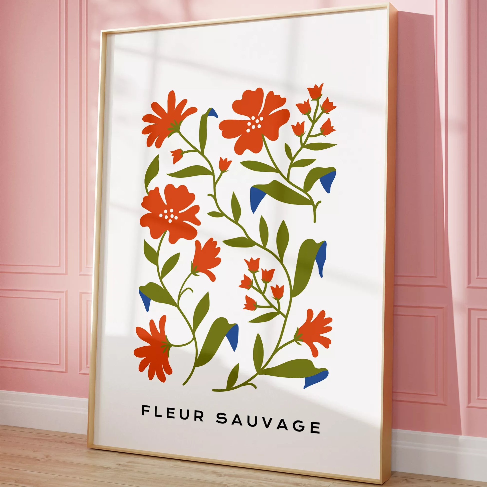 北欧デザインのオレンジ花ボタニカル アートポスター シンプルモダン