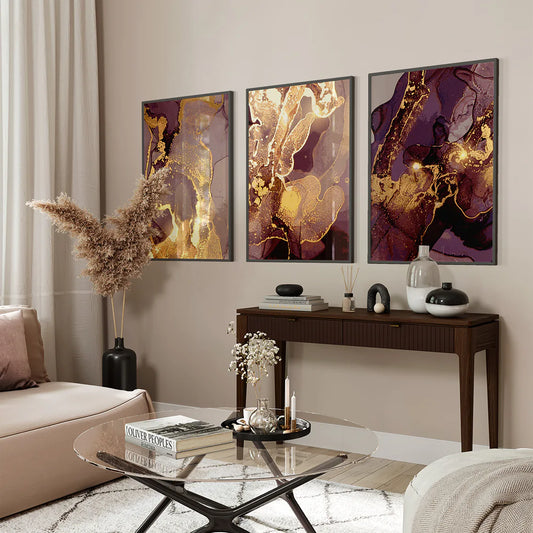 Purple Majesty: Abstract Elegance. Set of 3 Abstract Posters.