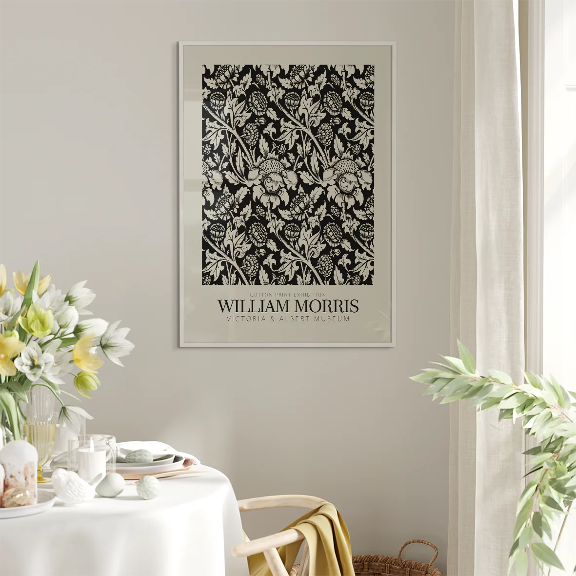 Artisanal black and white flora cotton print