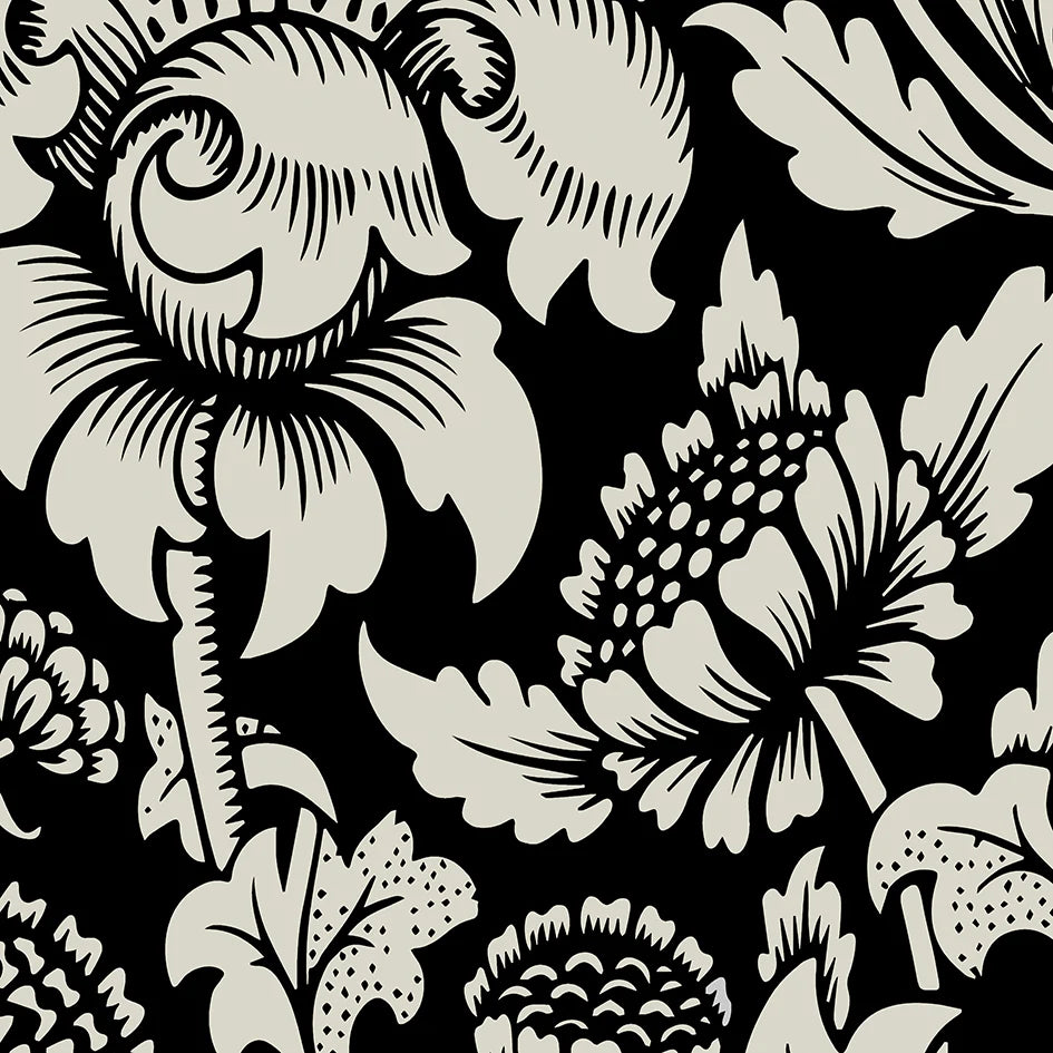 Artisanal black and white flora cotton print