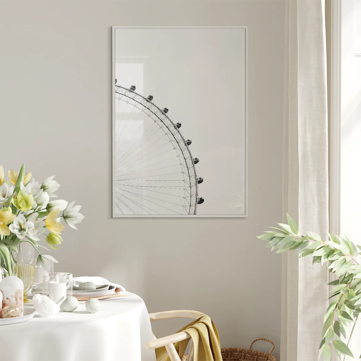 Sky High Elegance: Monochrome Ferris Wheel, Designer Fashion wall art.