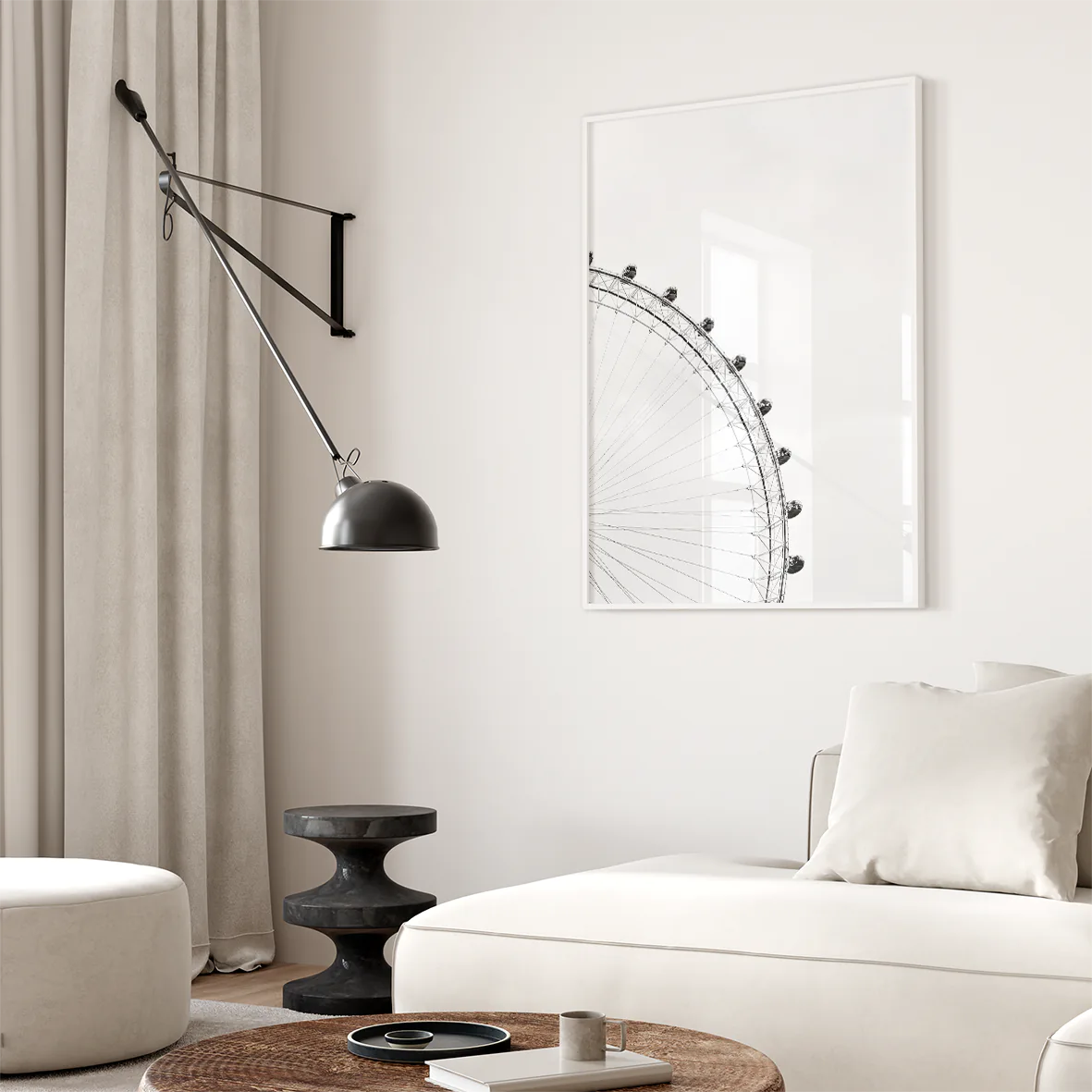 Sky High Elegance: Monochrome Ferris Wheel, Designer Fashion wall art.