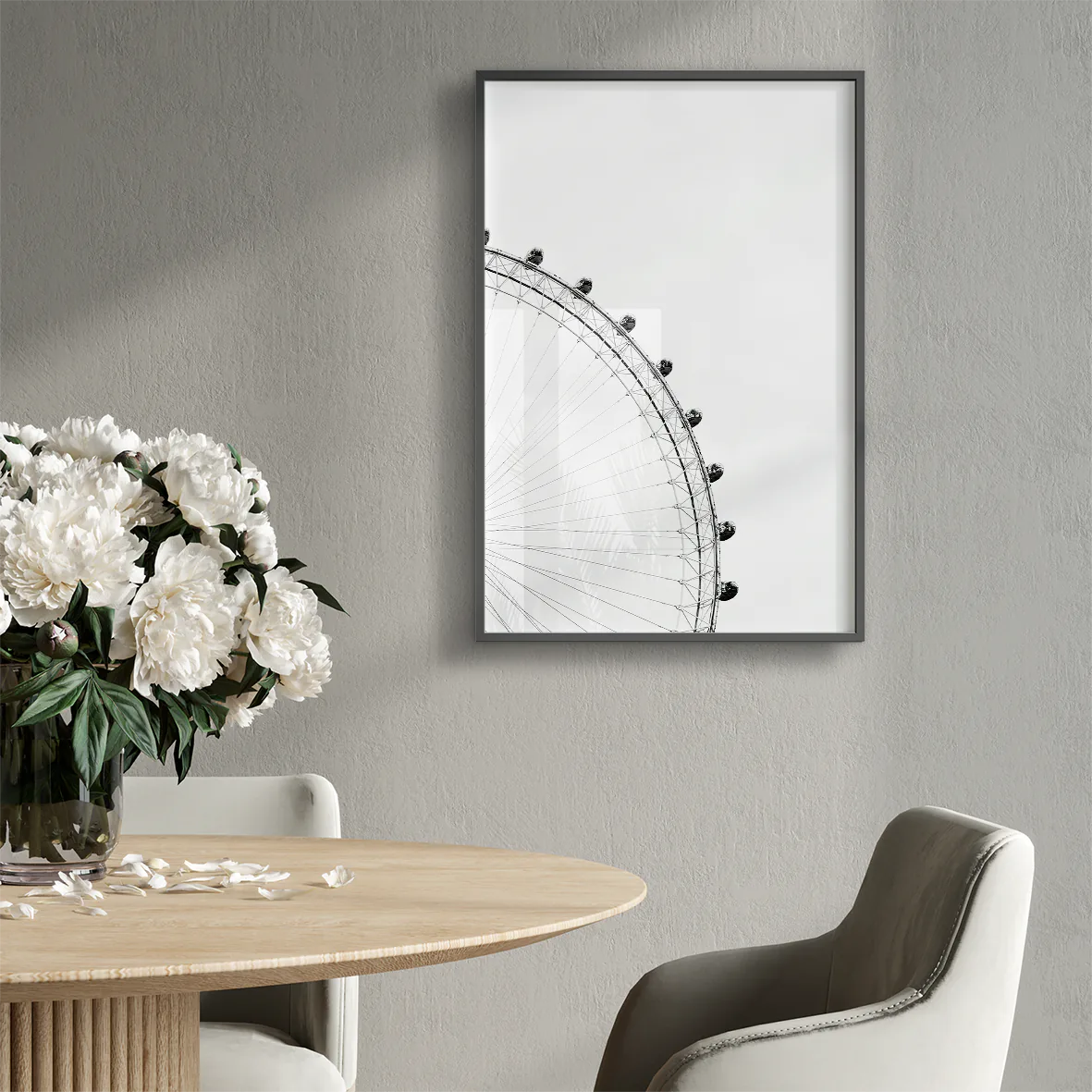 Sky High Elegance: Monochrome Ferris Wheel, Designer Fashion wall art.