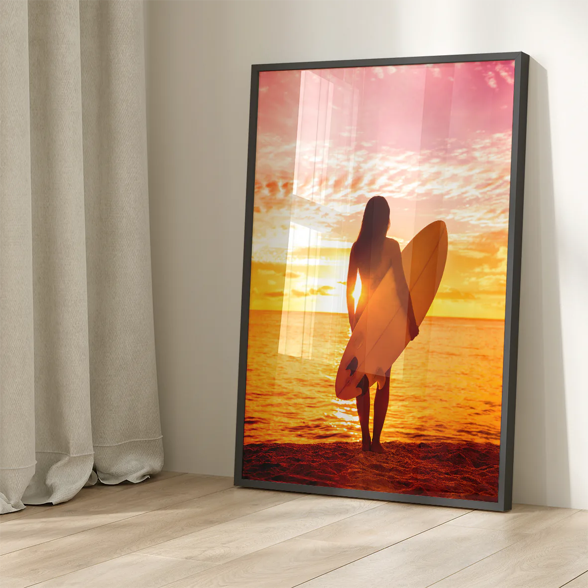 Surfer Girl. Pink Sunset, Designer Fashion Print