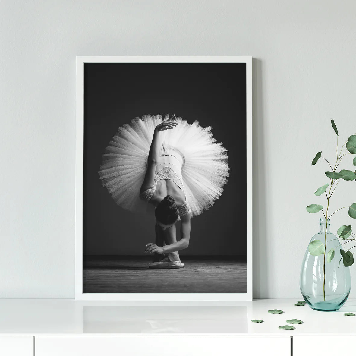 Elegant ballerina captured in a serene, graceful pose for sophisticated dance-themed decor