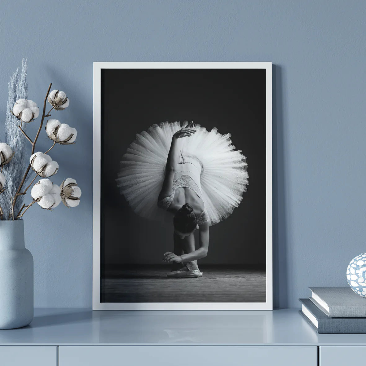 Elegant ballerina captured in a serene, graceful pose for sophisticated dance-themed decor