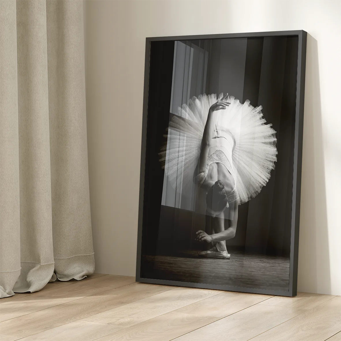 Elegant ballerina captured in a serene, graceful pose for sophisticated dance-themed decor