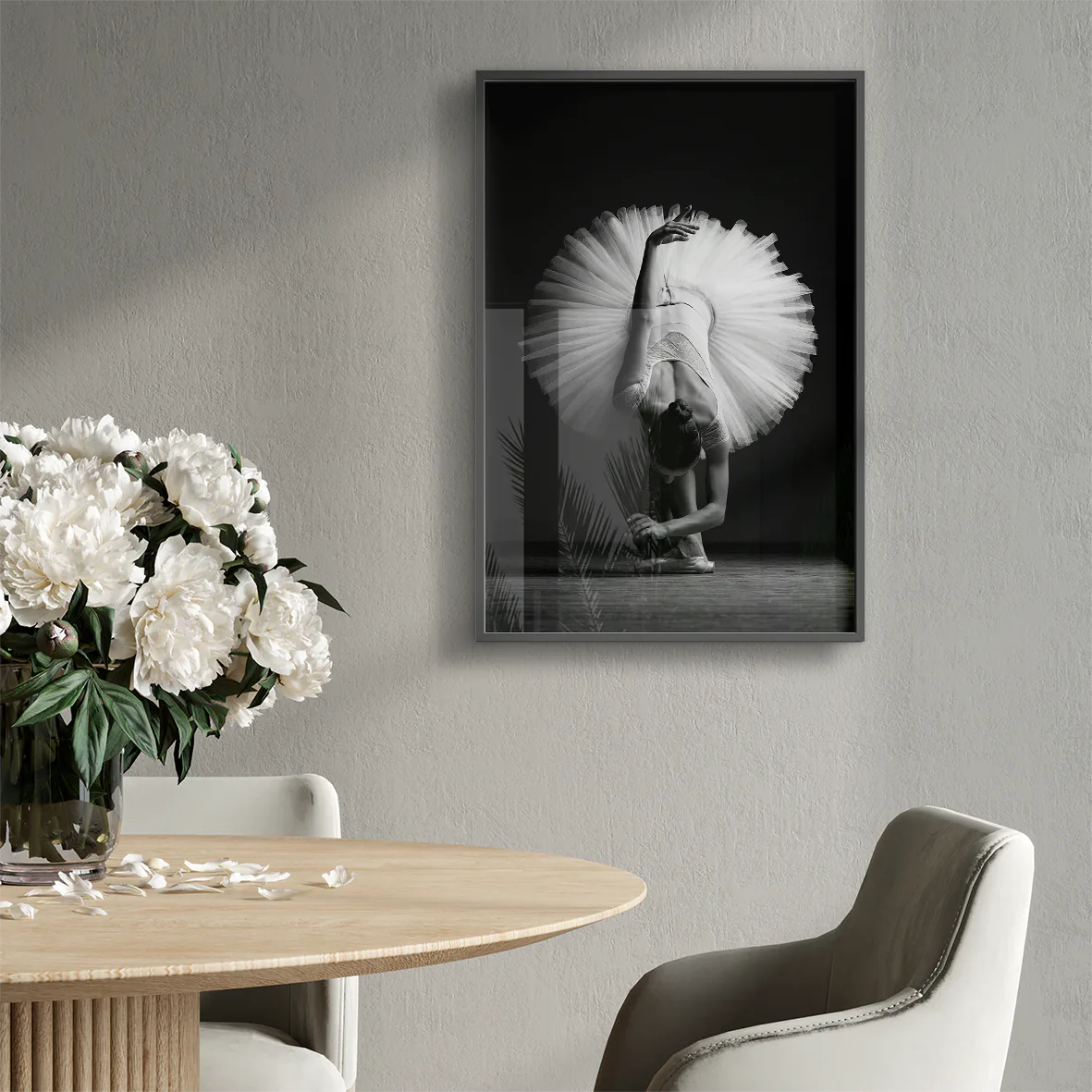 Elegant ballerina captured in a serene, graceful pose for sophisticated dance-themed decor