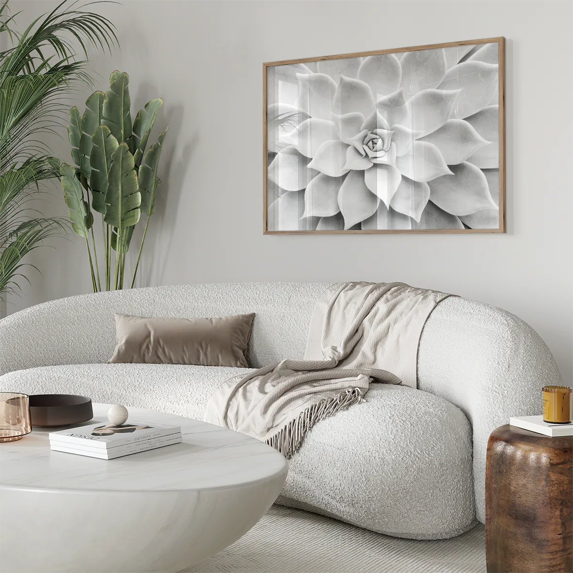 Elegant monochrome succulent print capturing the natural beauty of plant life in detail