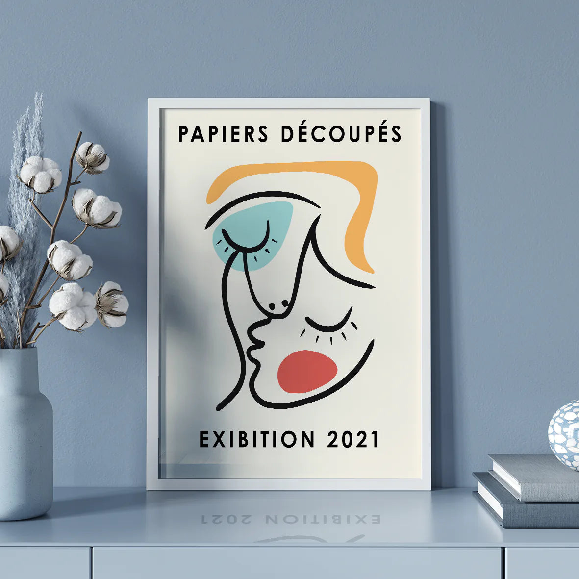 Abstract face line art titled 'Papiers Découpés' for an art exhibition in 2021