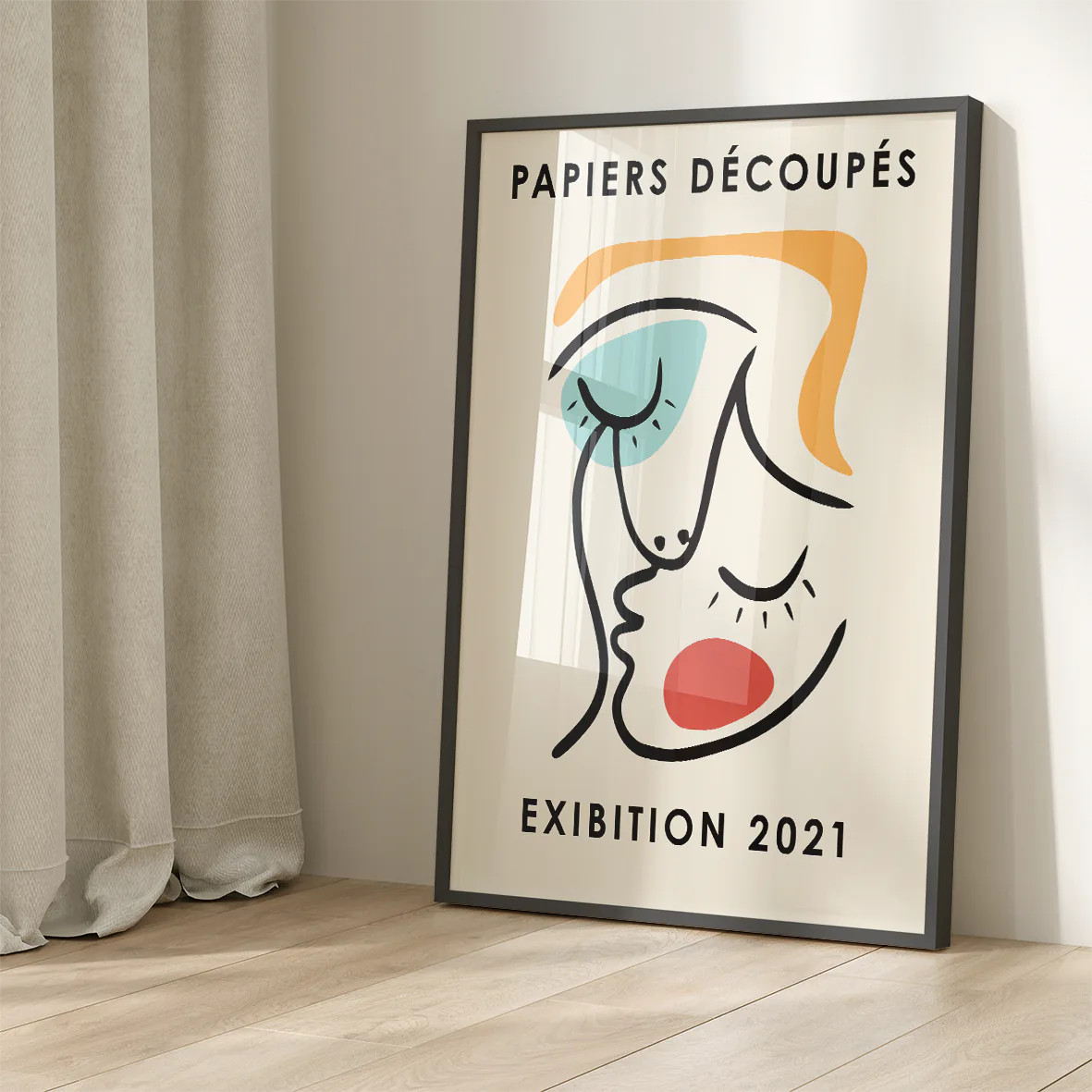 Abstract face line art titled 'Papiers Découpés' for an art exhibition in 2021