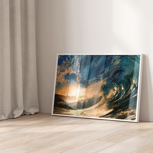 Sunset Swell: Ocean's Evening Glow, Designer Fashion Printable Wall Art