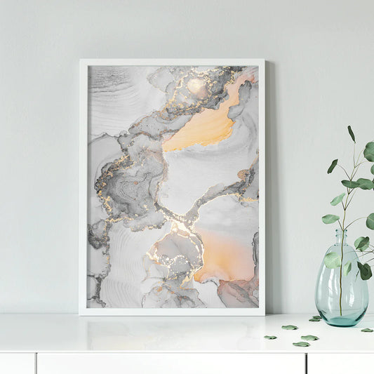 Tranquil marble and gold abstract print for sophisticated interior design