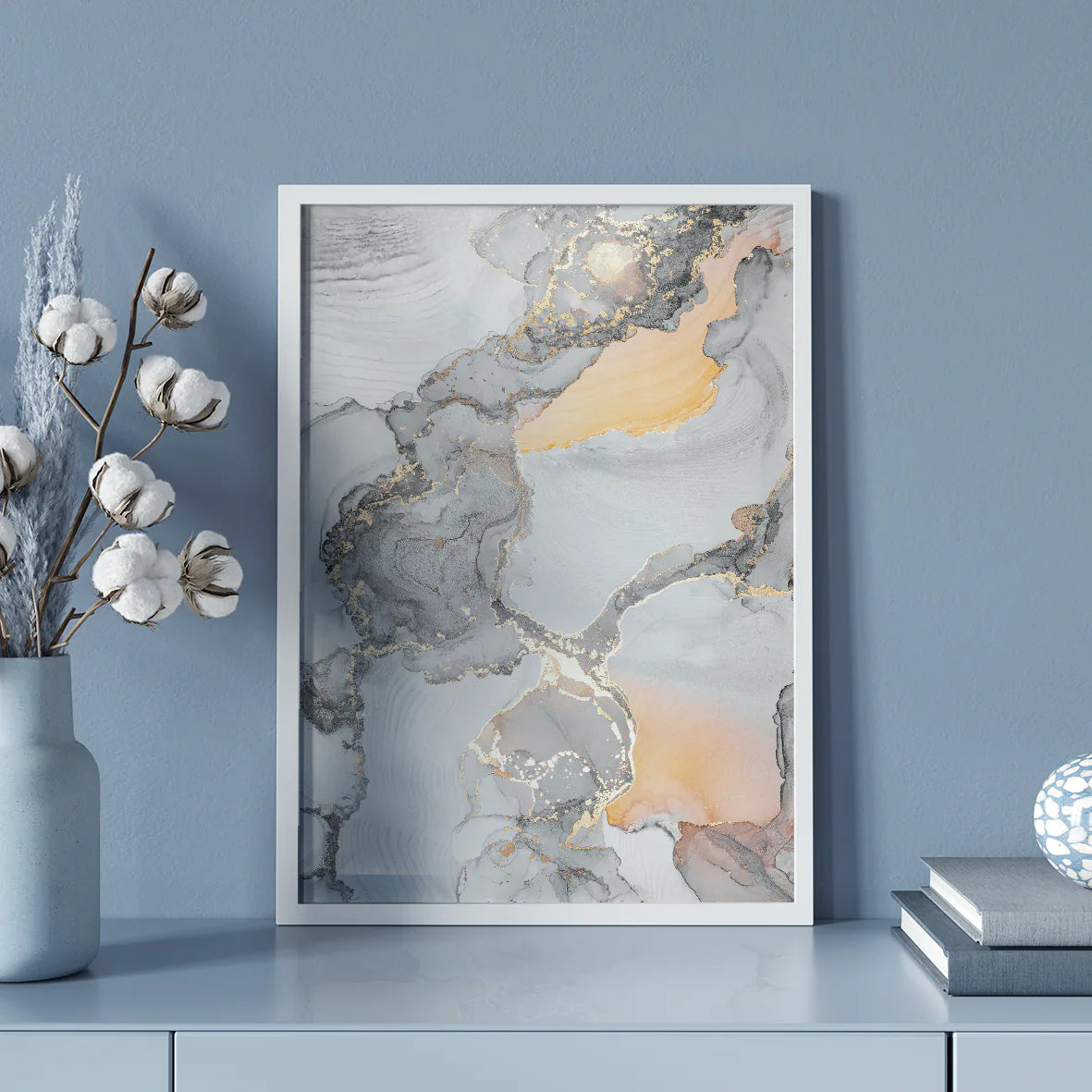 Tranquil marble and gold abstract print for sophisticated interior design