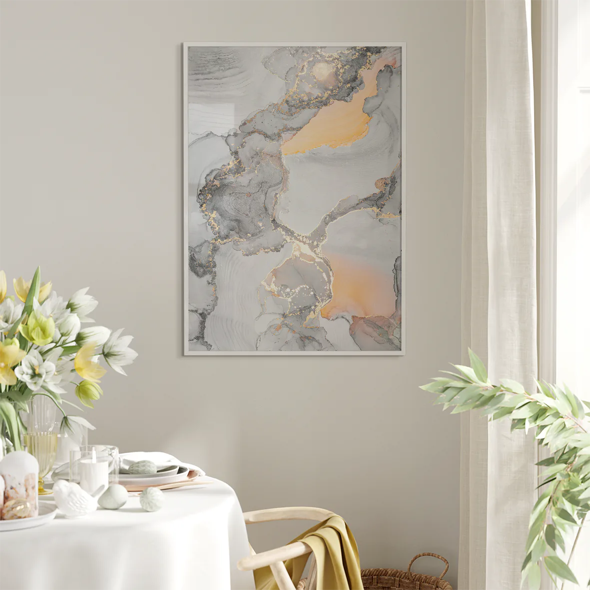 Tranquil marble and gold abstract print for sophisticated interior design