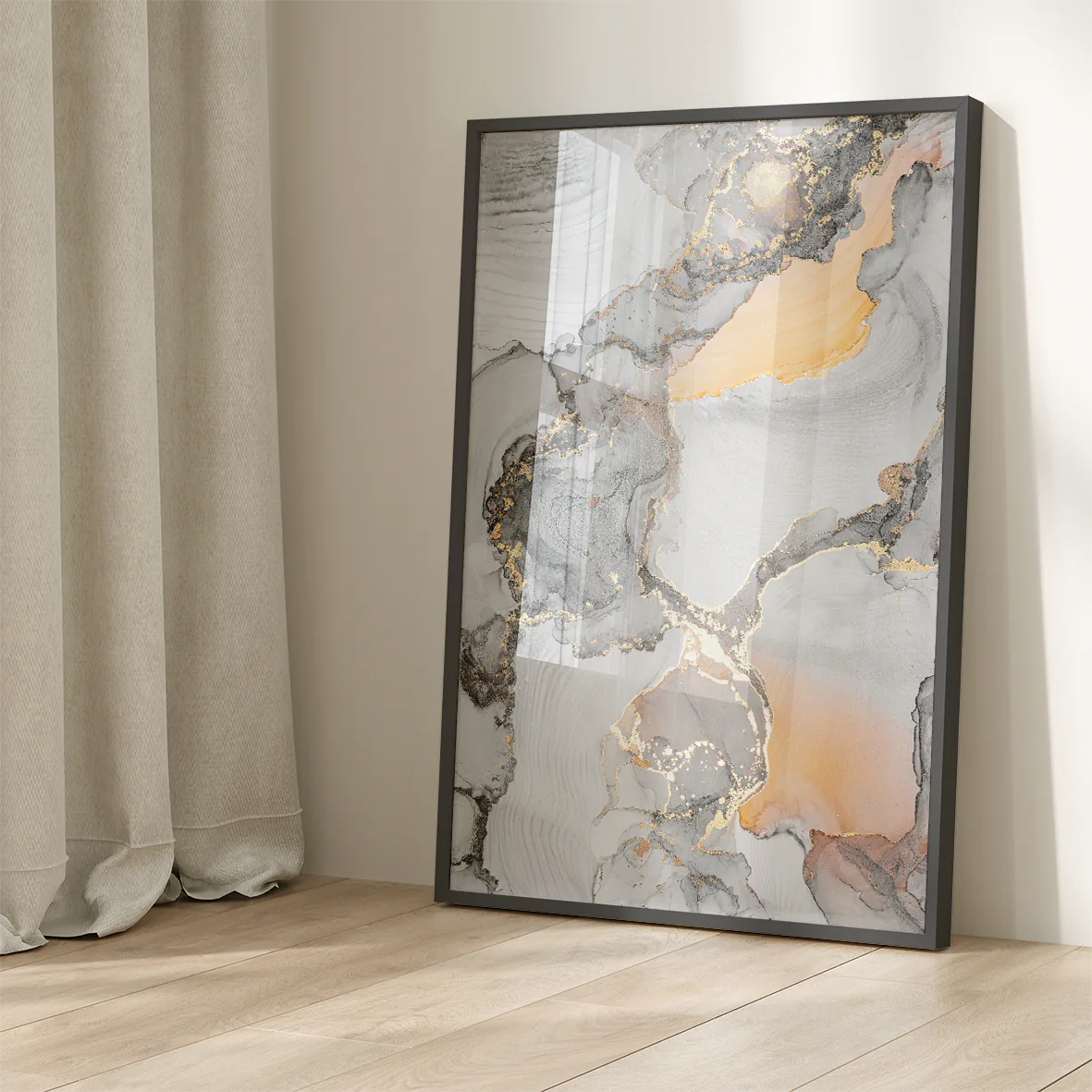 Tranquil marble and gold abstract print for sophisticated interior design