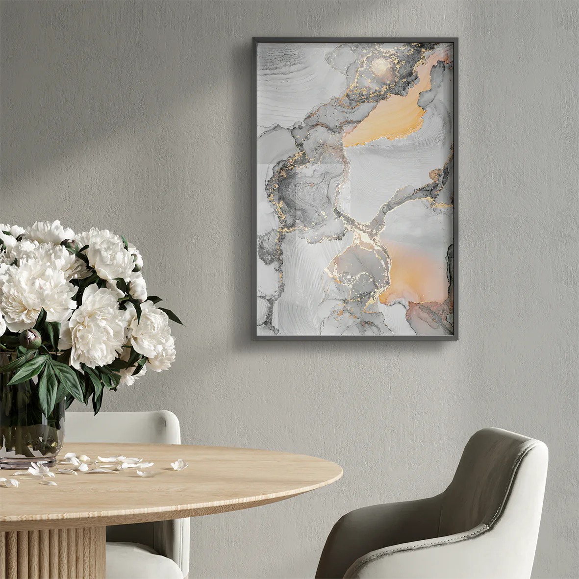 Tranquil marble and gold abstract print for sophisticated interior design