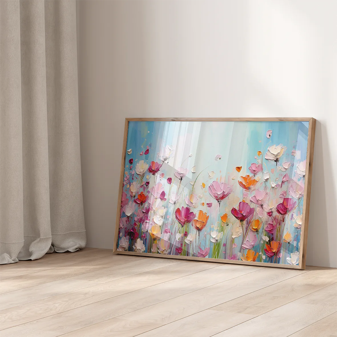 Vibrant impressionist floral wall art with a variety of blooming flowers