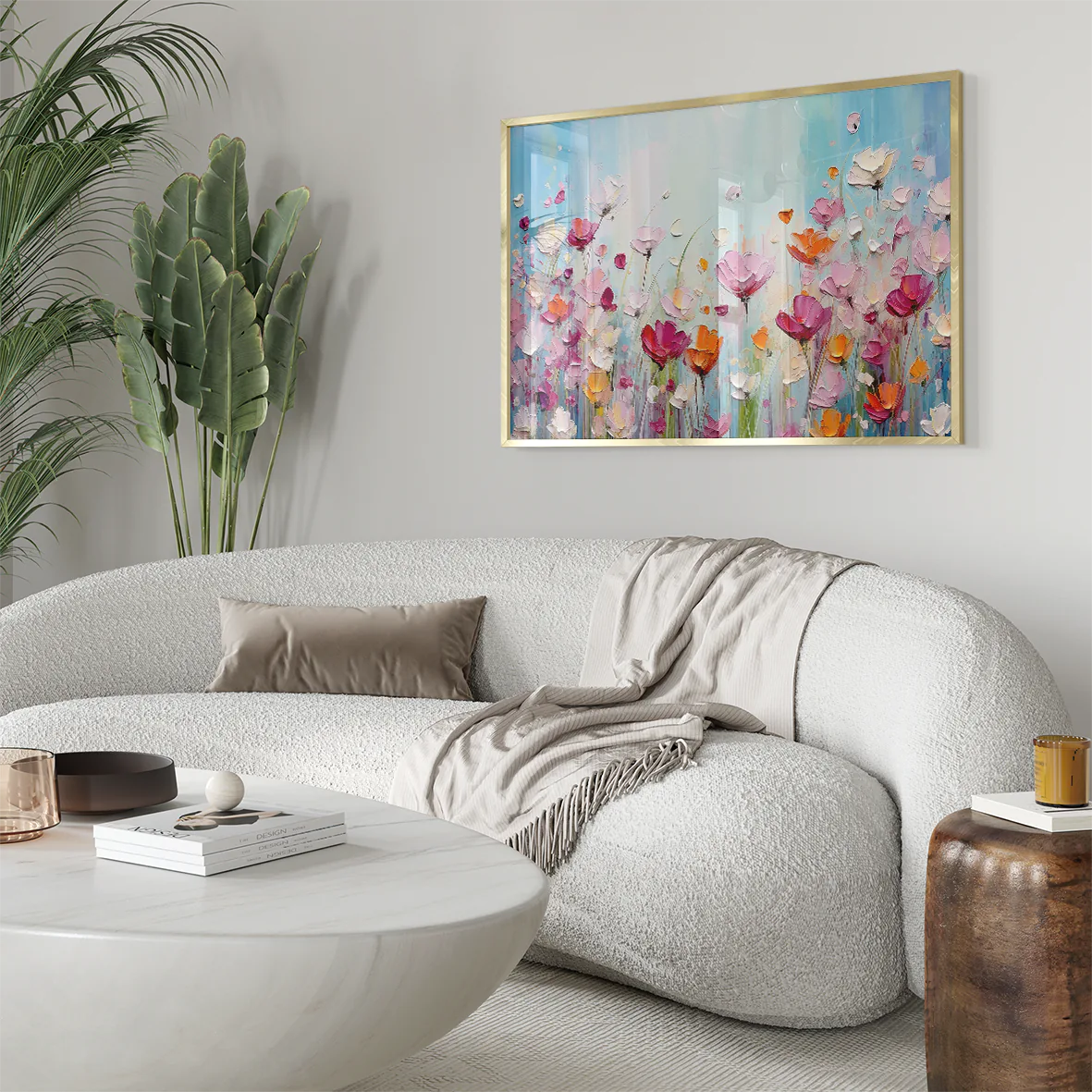 Vibrant impressionist floral wall art with a variety of blooming flowers