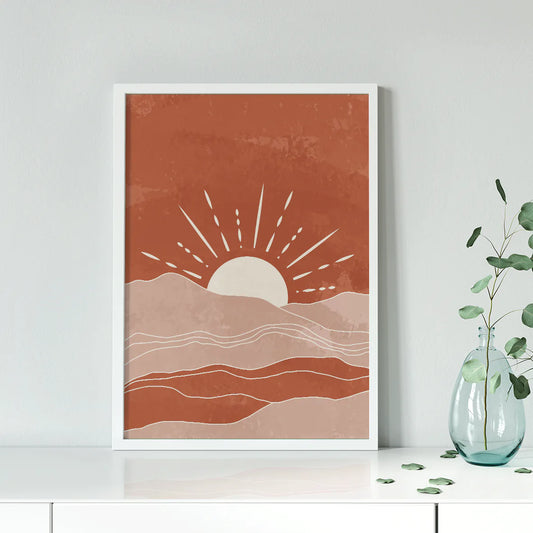 Abstract earth-tone sunrise wall art for modern decor