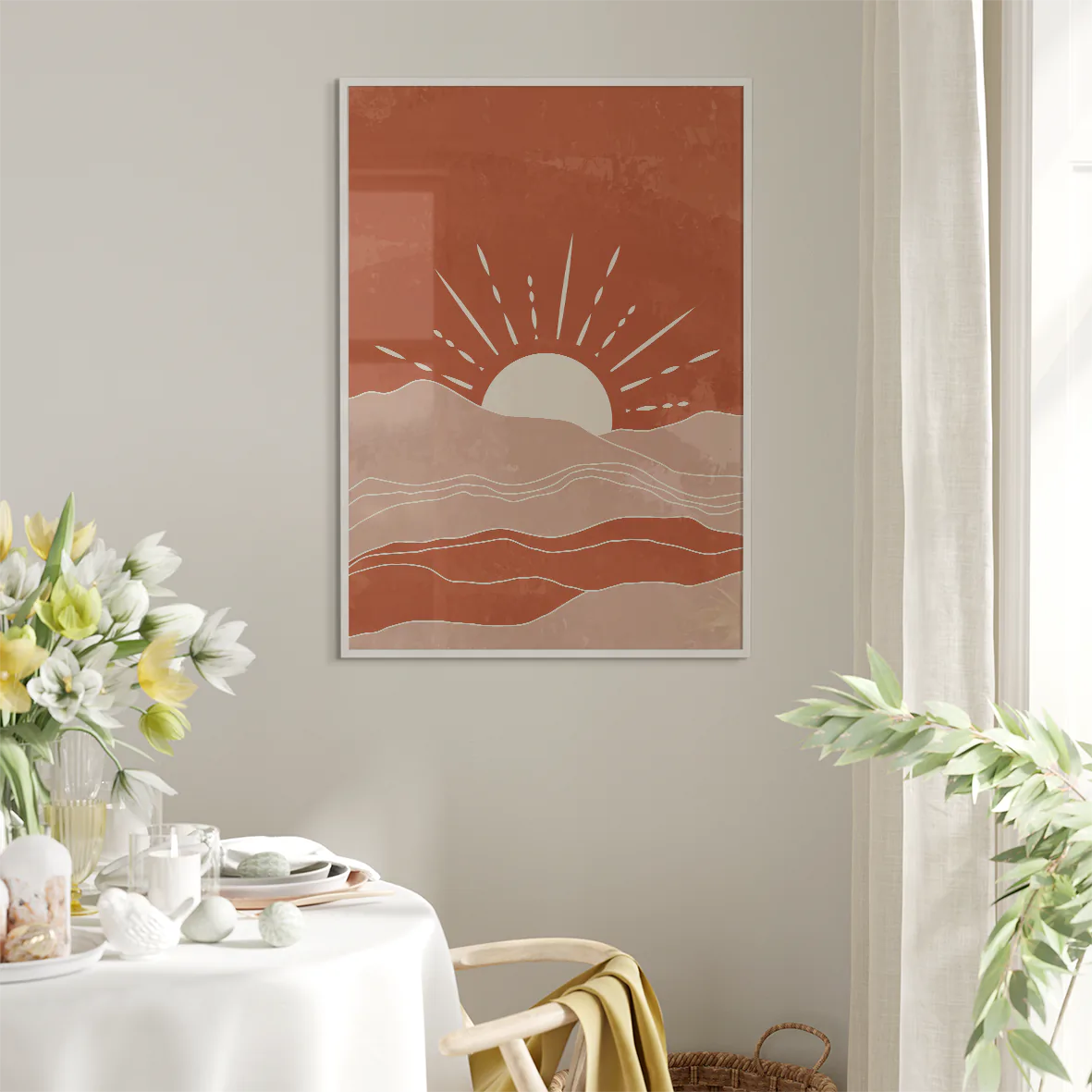 Abstract earth-tone sunrise wall art for modern decor