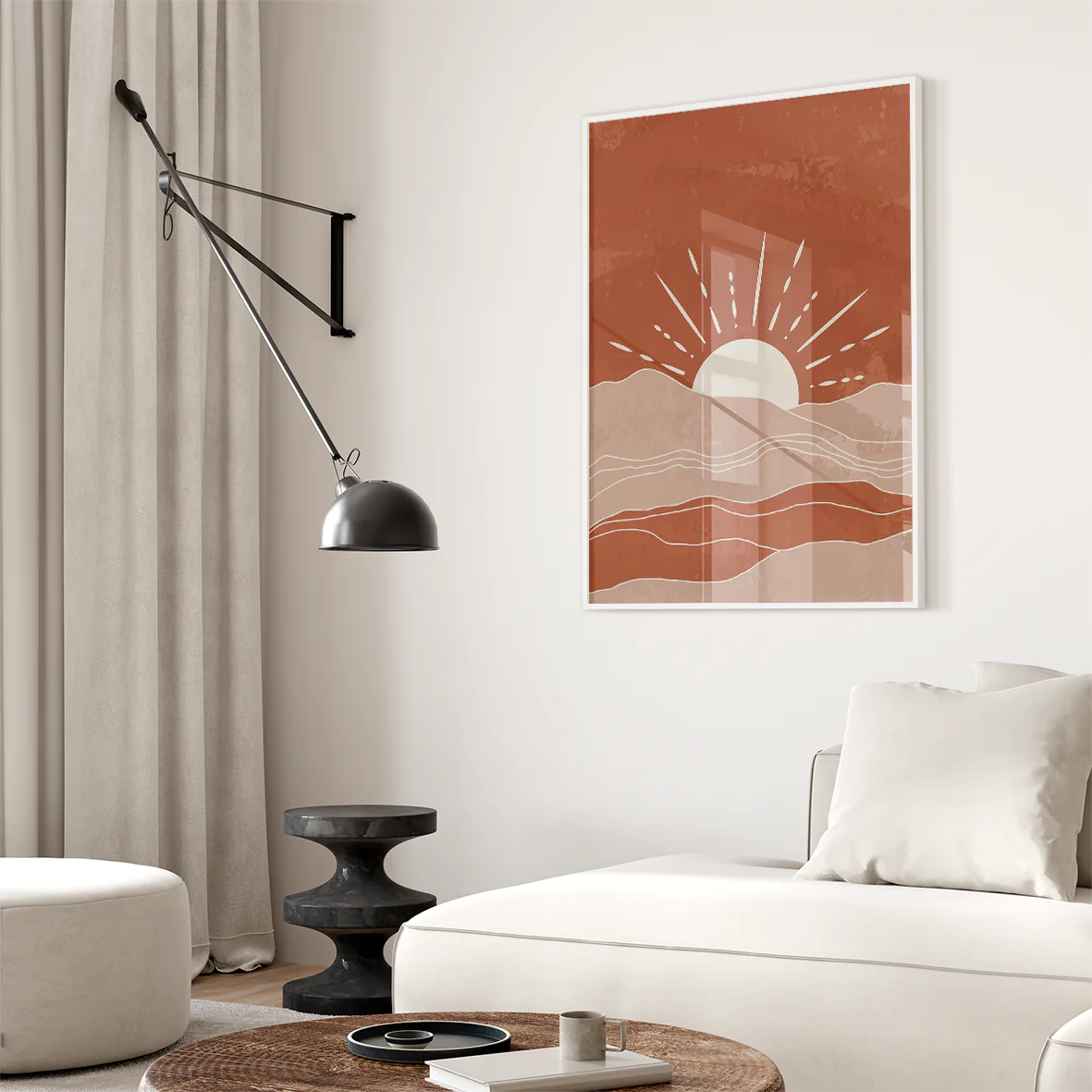 Abstract earth-tone sunrise wall art for modern decor