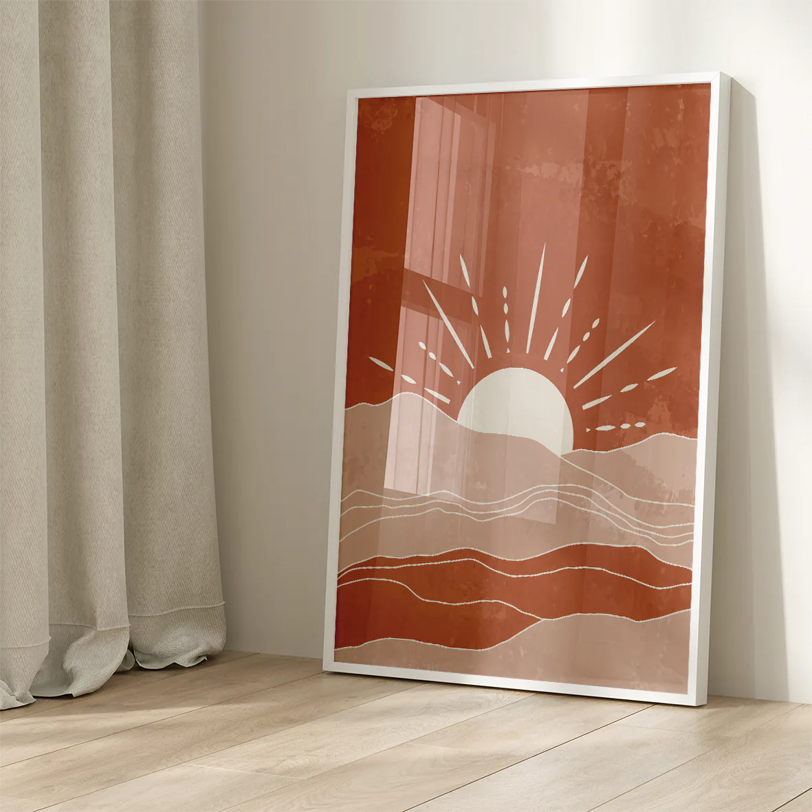 Abstract earth-tone sunrise wall art for modern decor