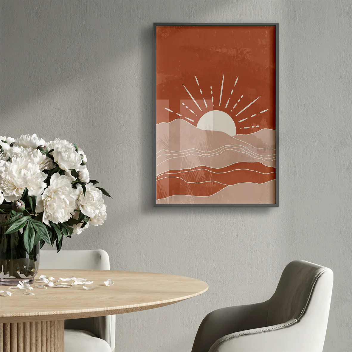 Abstract earth-tone sunrise wall art for modern decor