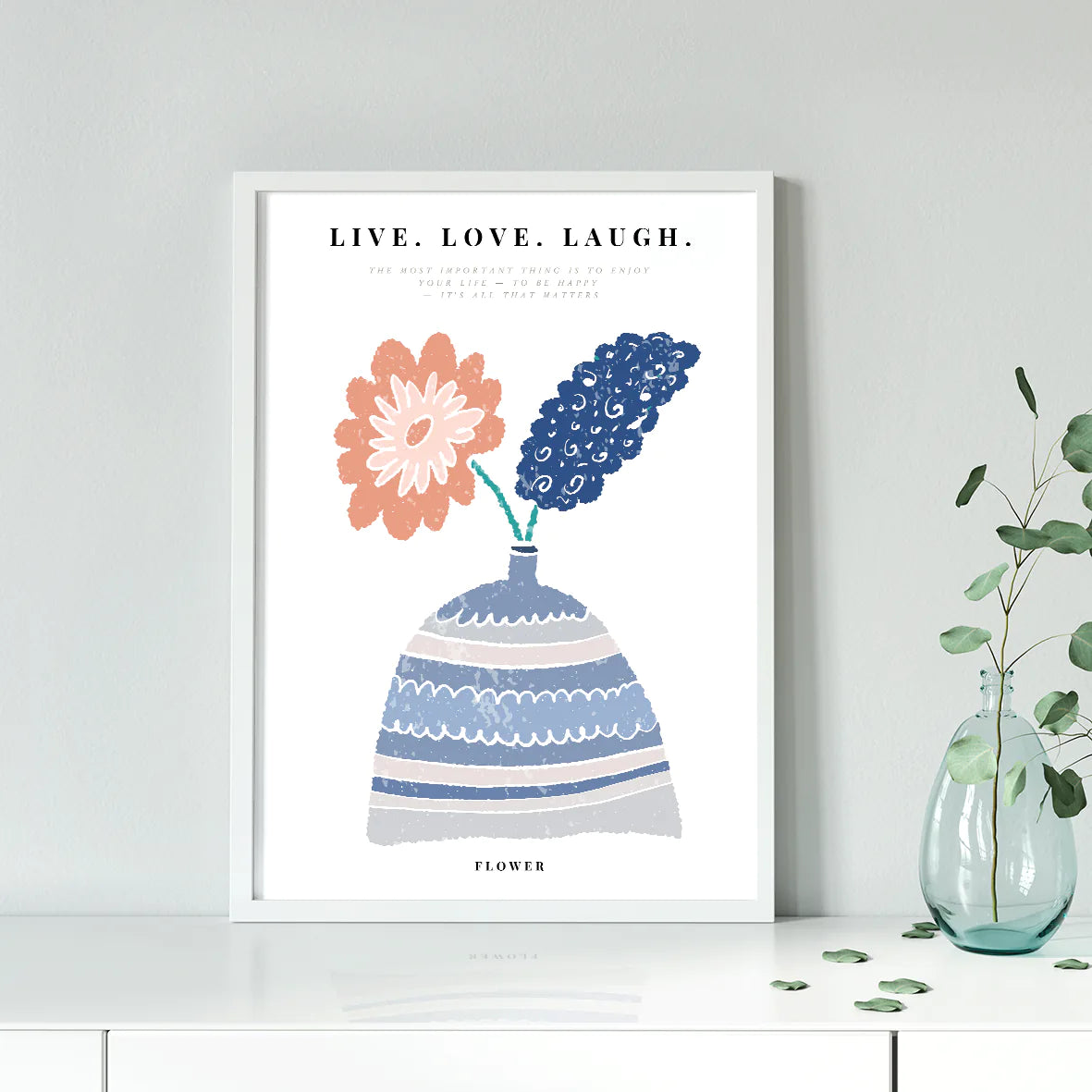 Artistic illustration of a floral arrangement with a positive living motto, ideal for modern home decor