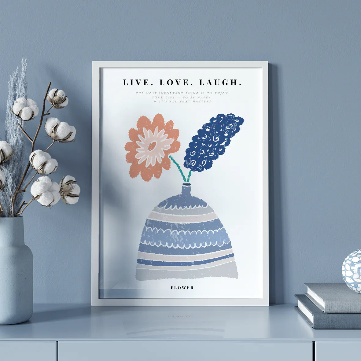 Artistic illustration of a floral arrangement with a positive living motto, ideal for modern home decor