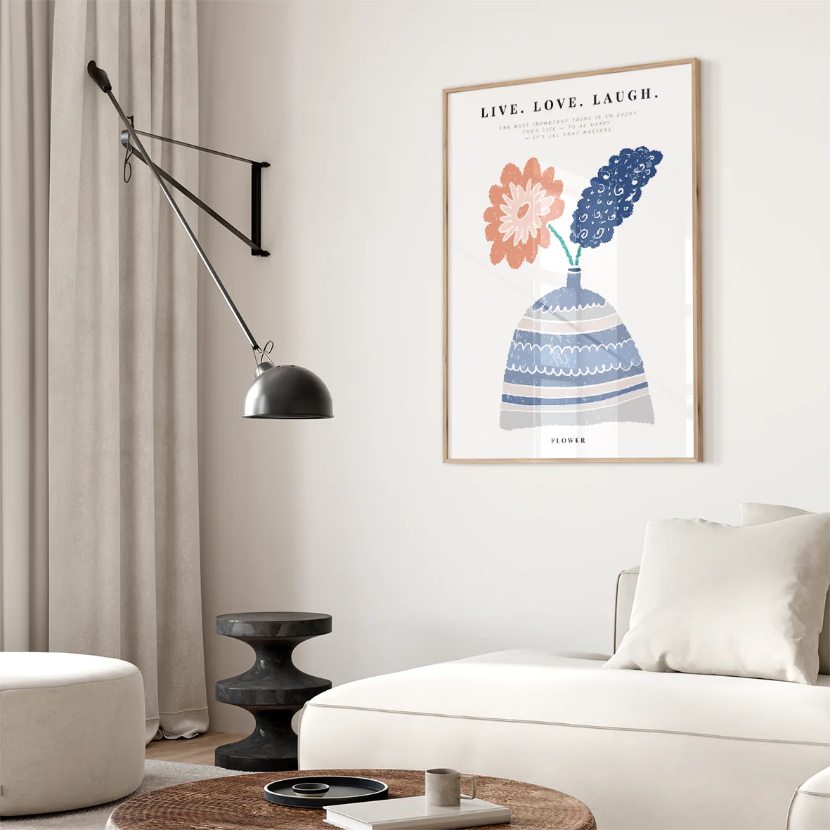 Artistic illustration of a floral arrangement with a positive living motto, ideal for modern home decor