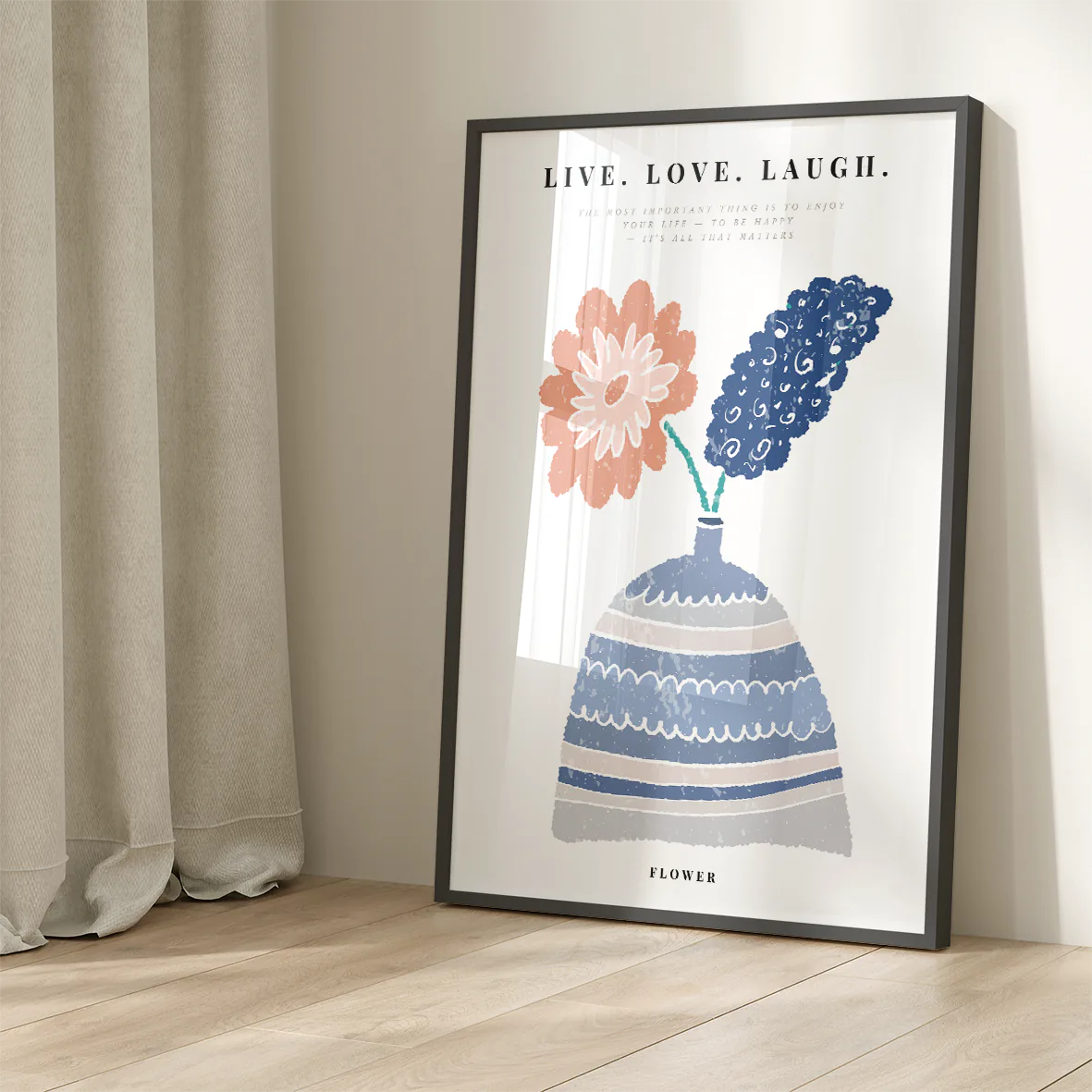 Artistic illustration of a floral arrangement with a positive living motto, ideal for modern home decor