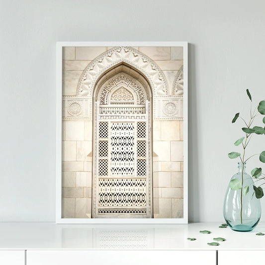 Elegant classical marble archway with detailed stonework design poster