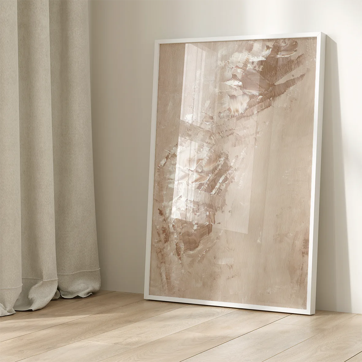 Abstract beige canvas art with rich texture, perfect for contemporary or traditional interior design