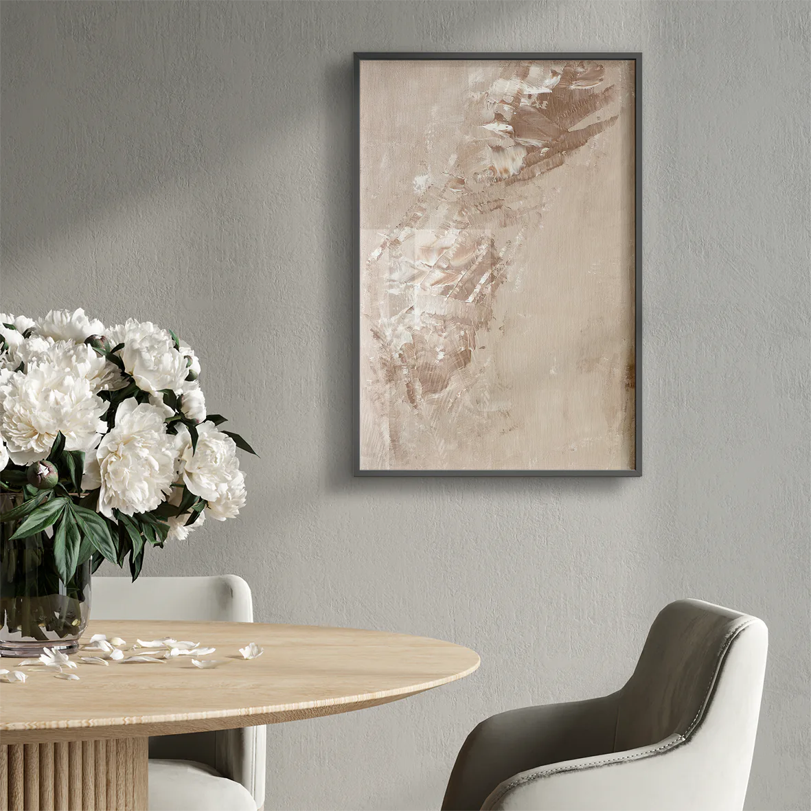 Abstract beige canvas art with rich texture, perfect for contemporary or traditional interior design