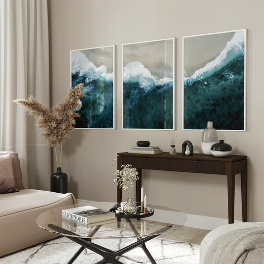 Ocean's Majesty: The Wave Triptych. Designer Fashion Print. Set of 3.