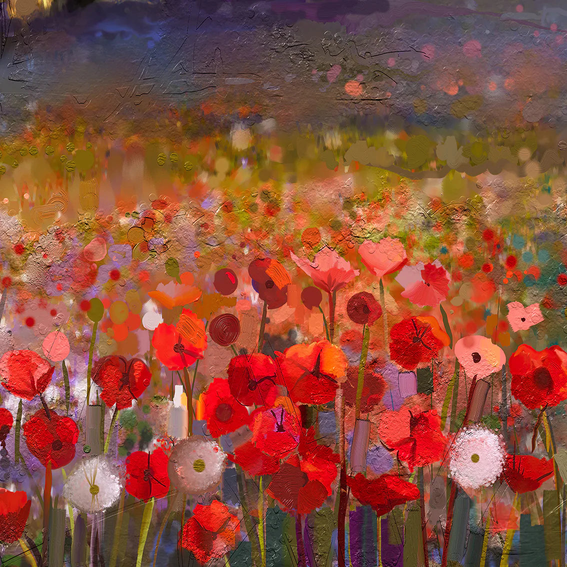 Vibrant sunset over flower field art print zoom