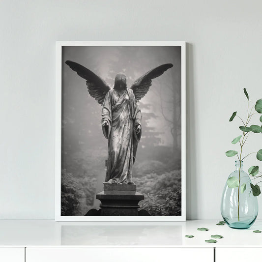 Black and white angel sculpture wall art with exquisite detail and timeless elegance